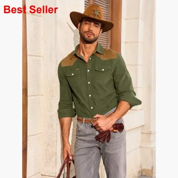 Corduroy Shirt Jacket Long Sleeve Button Down Western Casual - Picture 2 of 7